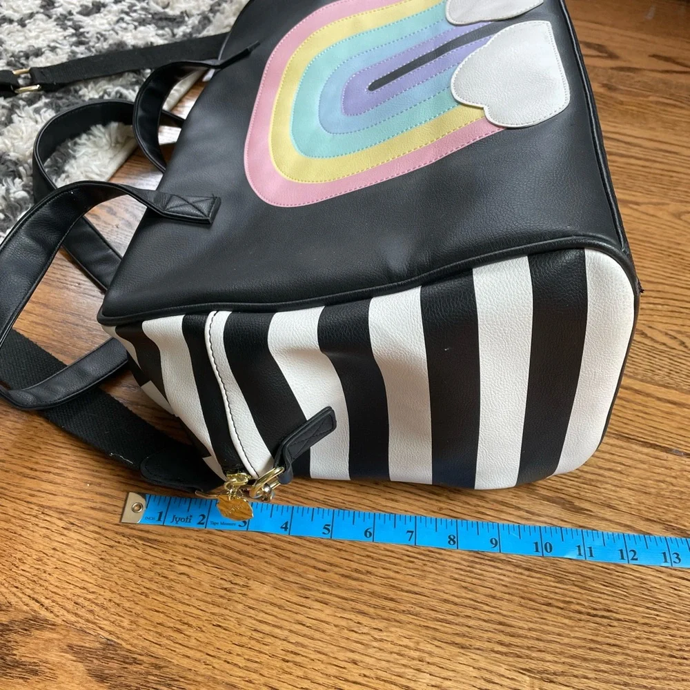 Betsey Johnson Black and White Striped Bag with Rainbow Design - Picture 6 of 13